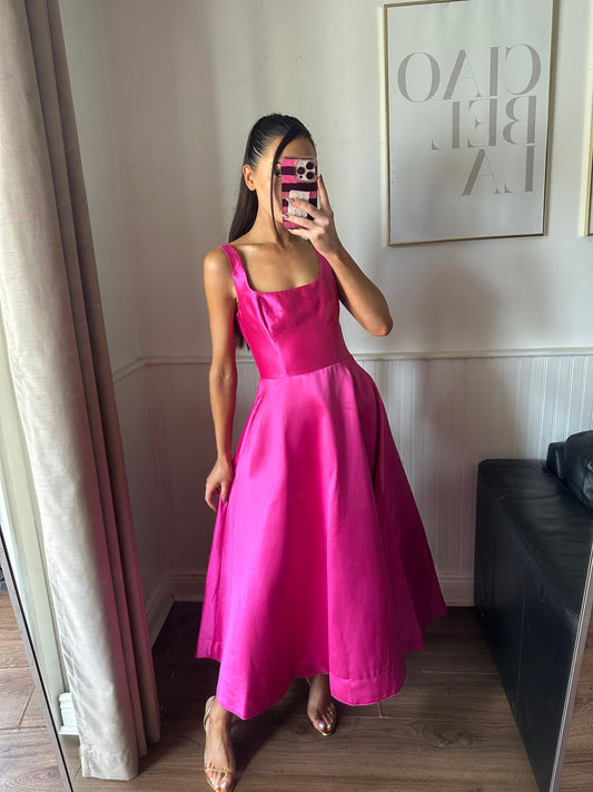 ARIA FUSCHIA PINK SATIN TWILL  DRESS