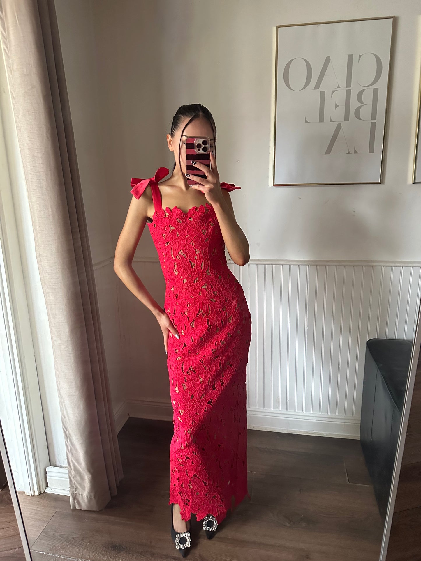 RED LACE MIDI DRESS