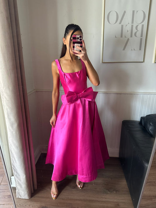 ARIA FUSCHIA PINK SATIN TWILL  DRESS