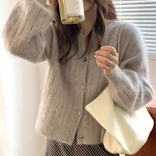 TAUPE RIBBED KNIT CARDIGAN