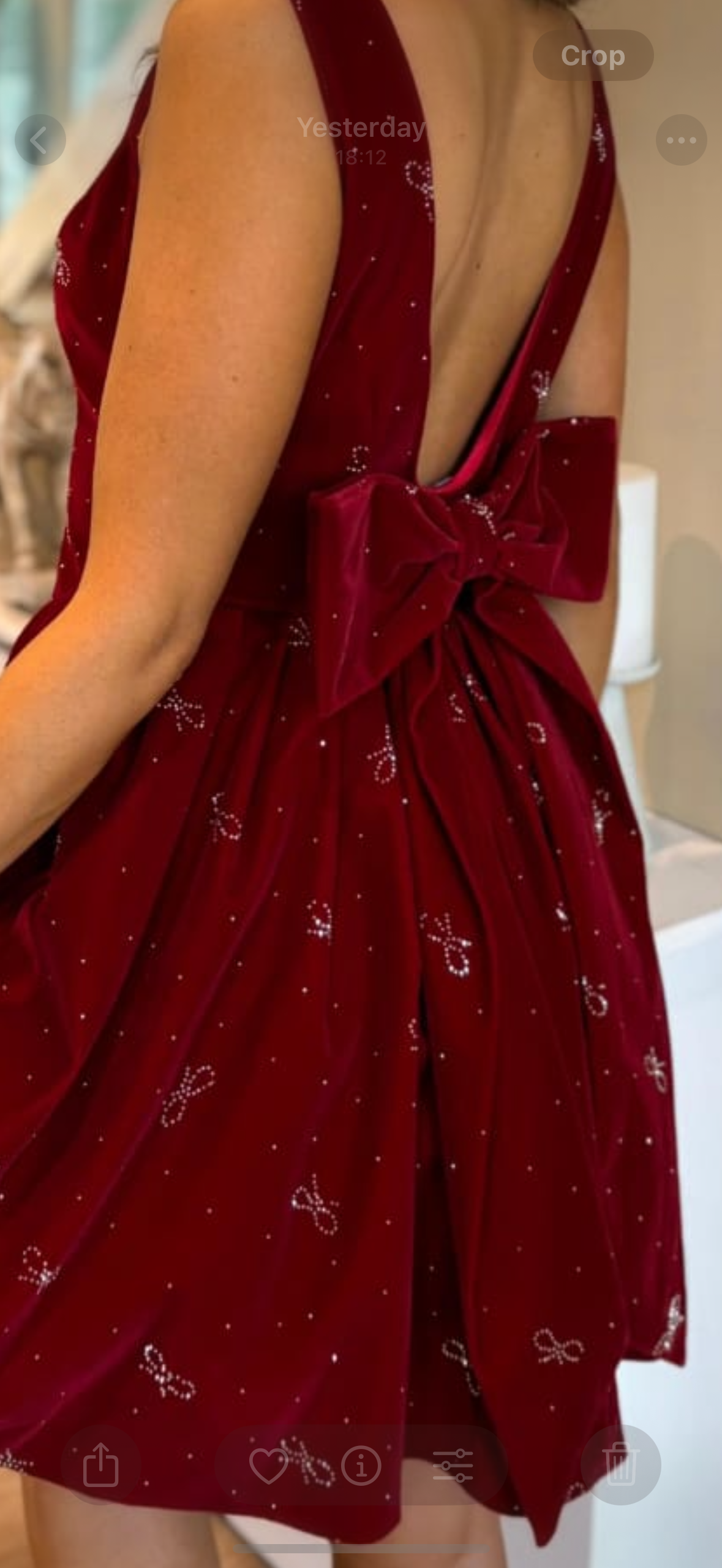 MINI VELVET BURGUNDY DRESS WITH DIAMONTE DETAIL AND BOW BACK