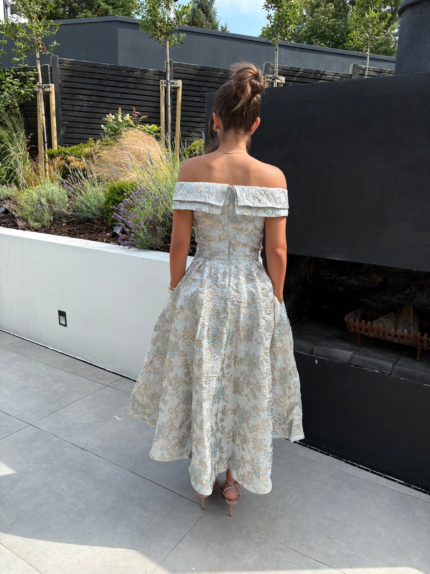 RIRI PALE BLUE FLORAL BARDOT DRESS