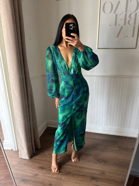 MIMI LONG SLEEVE DRESS GREEN PRINT