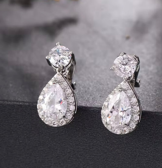 PEAR DROP SILVER DIAMONTE EARRINGS