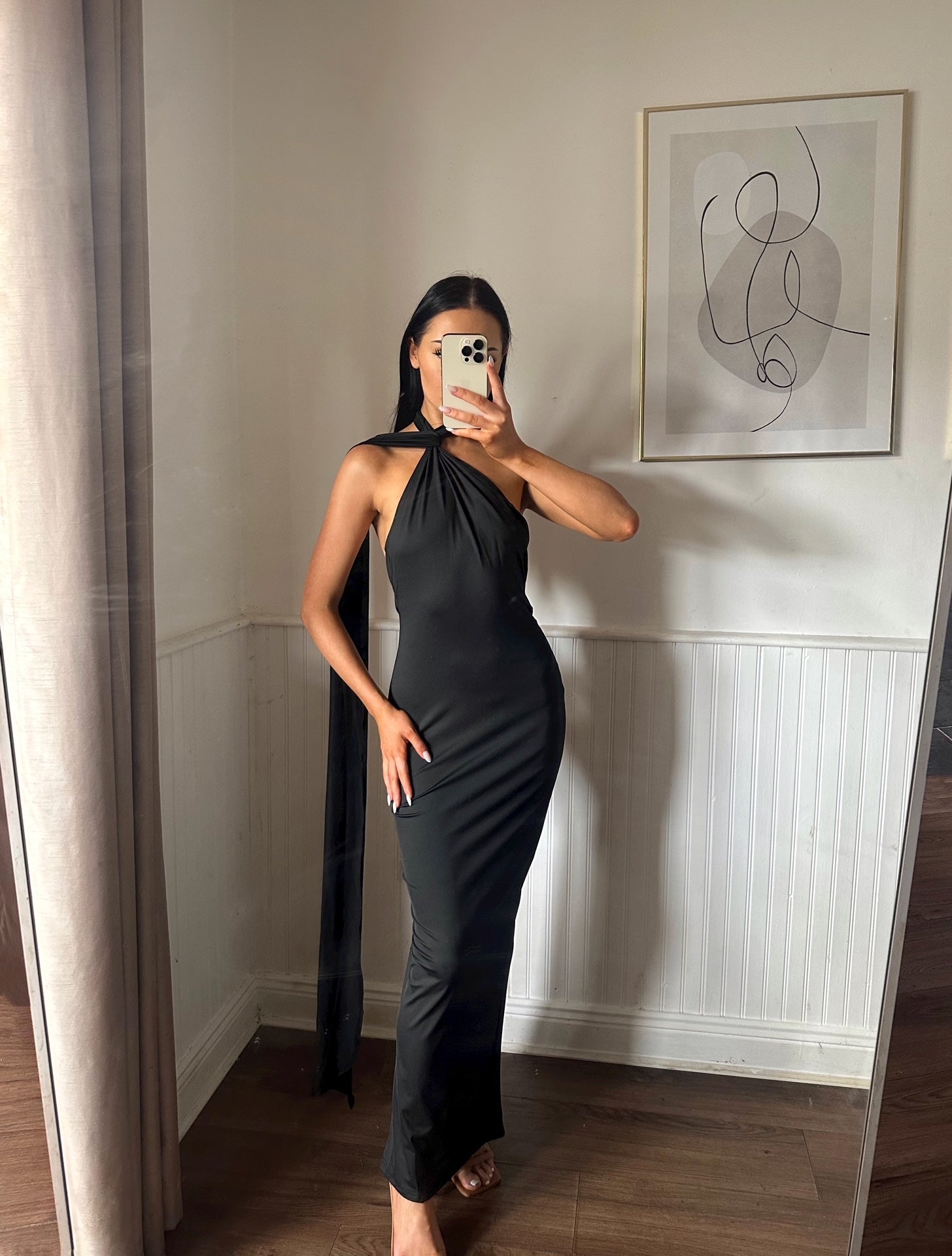 IZY ONE SHOULDER BLACK TIE DRESS BLACK EVENING WEAR DRESS