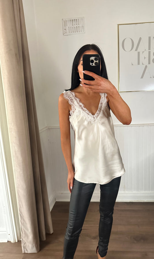 SJ - SATIN LACE TRIM CAMI IVORY