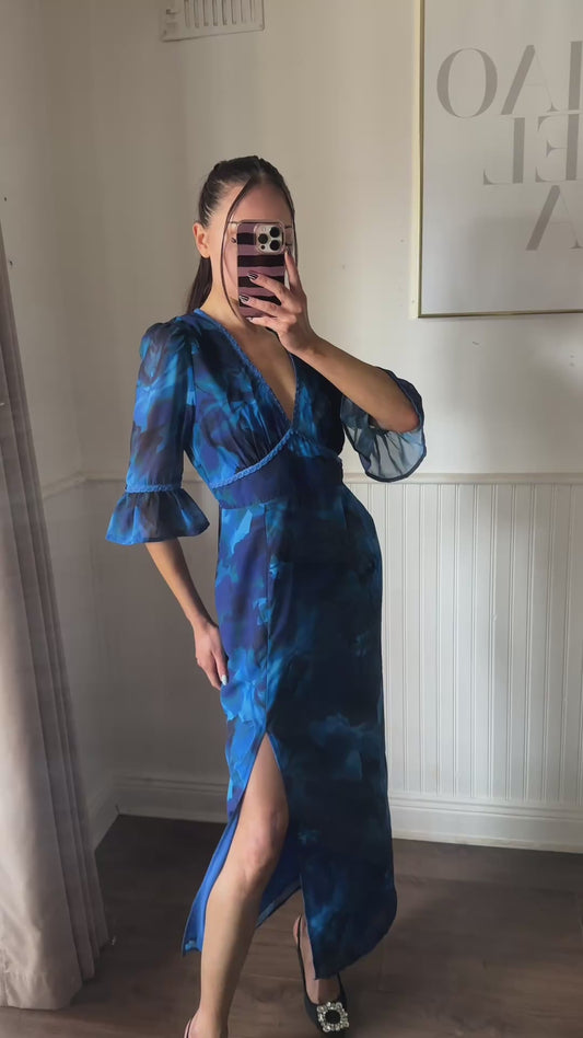 'ZARA' BLUE FLORAL PRINT DRESS