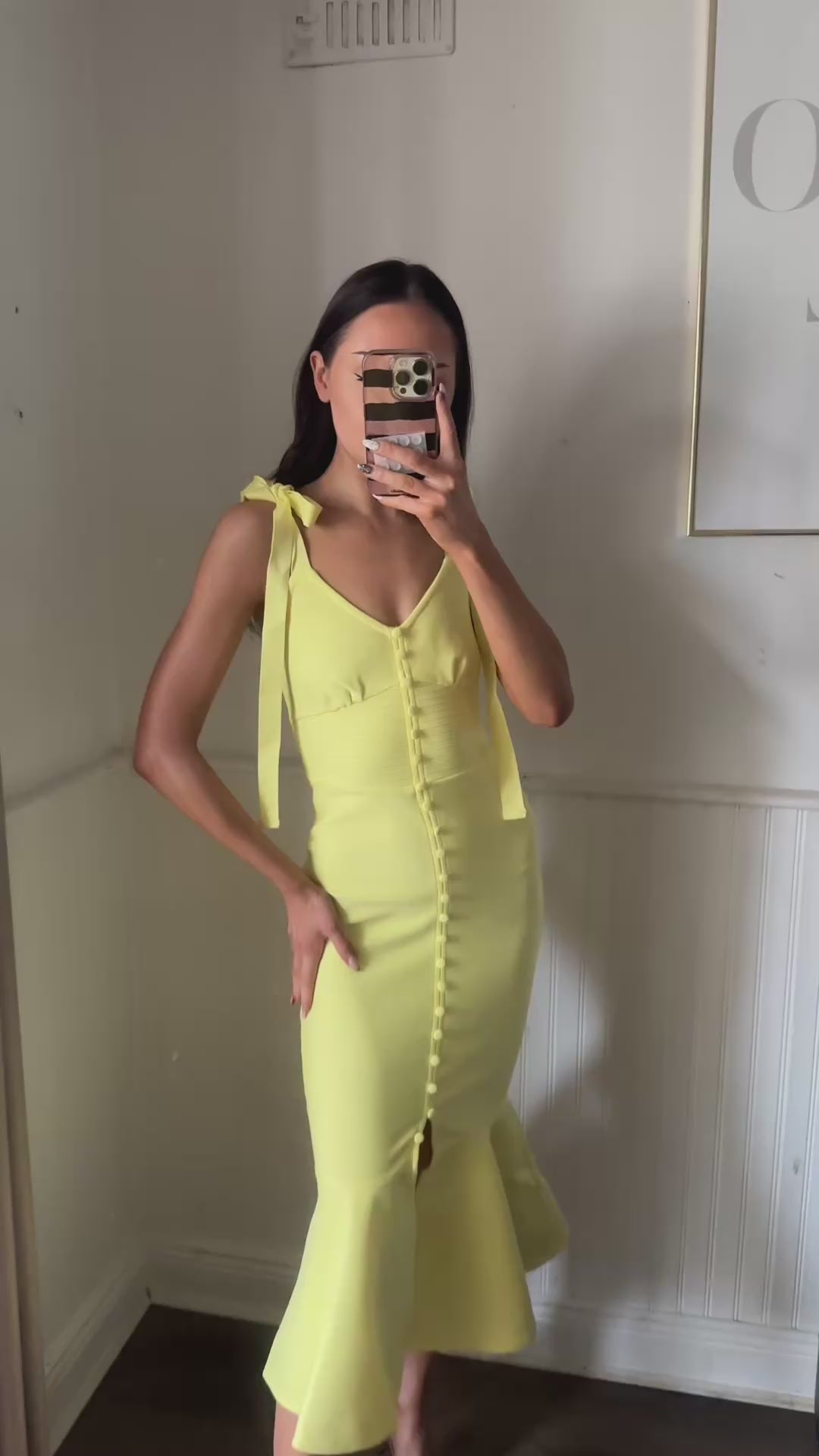 open lace back dress YELLOW BOW BANDAGE DRESS