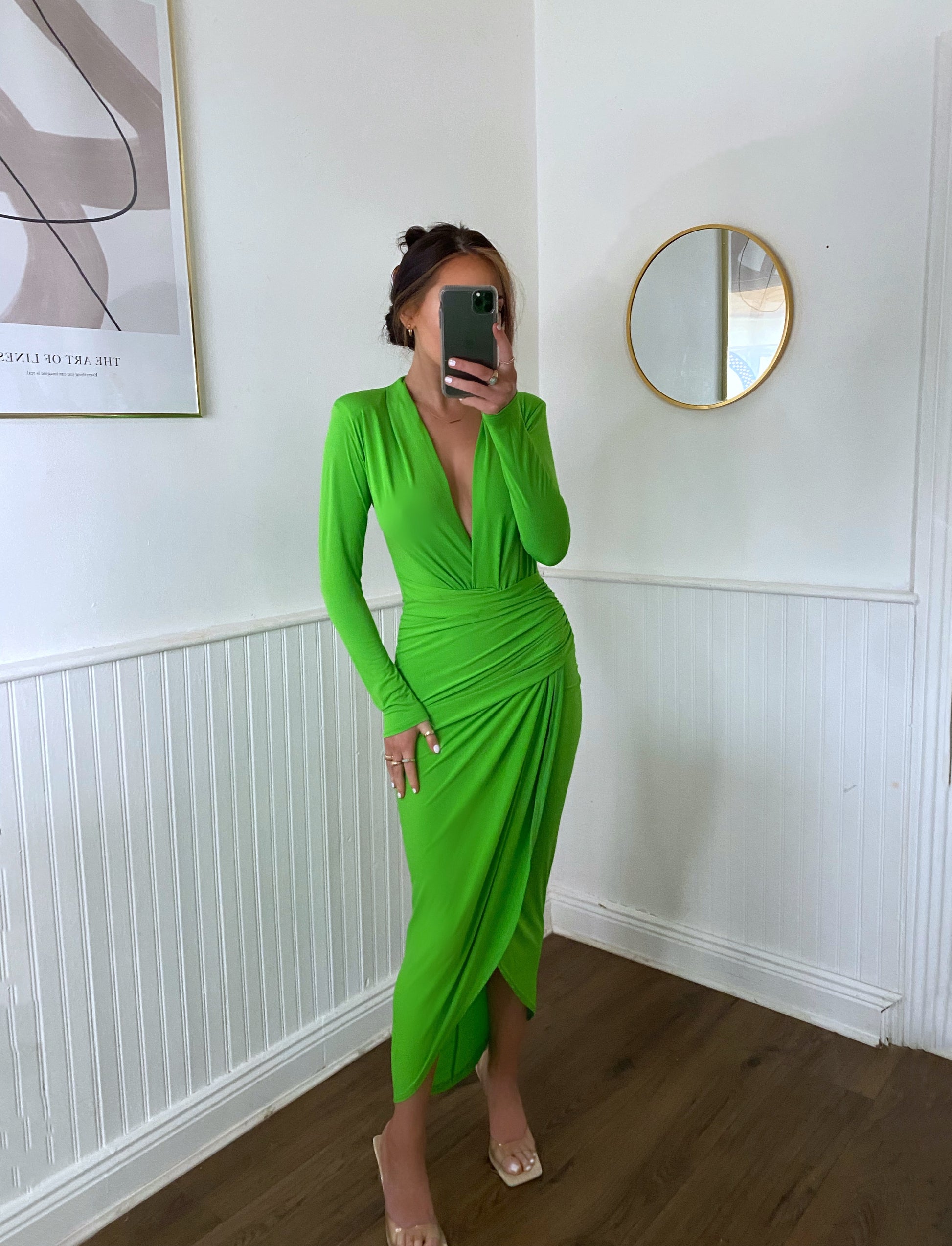JACKIE DRESS BRIGHT GREEN MIDI DRESSES