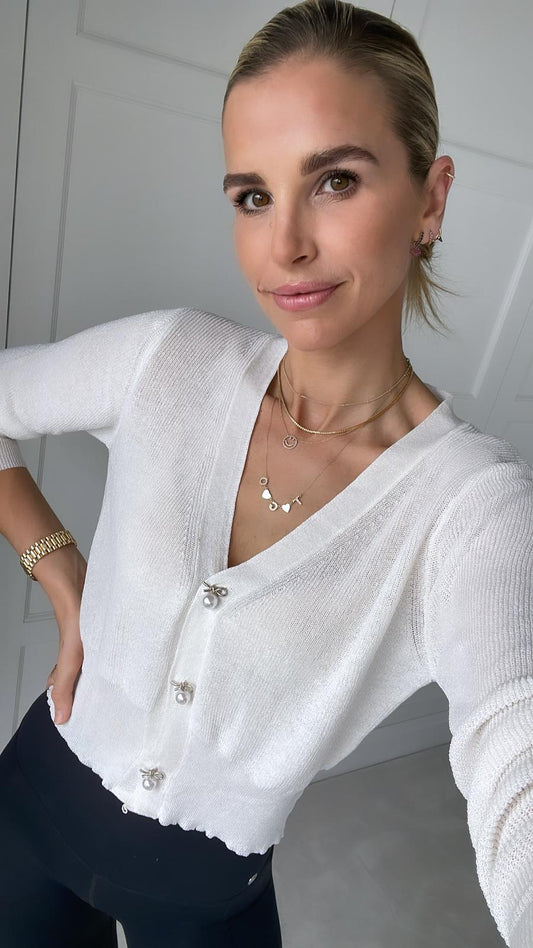 WHITE SHIMMER CARDIGAN