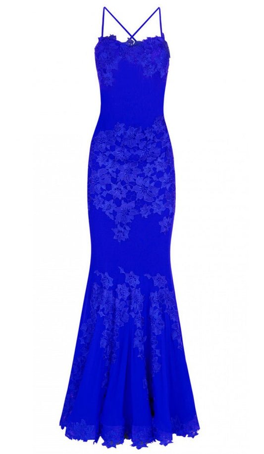 PORSIA COBALT BLUE LACE GOWN