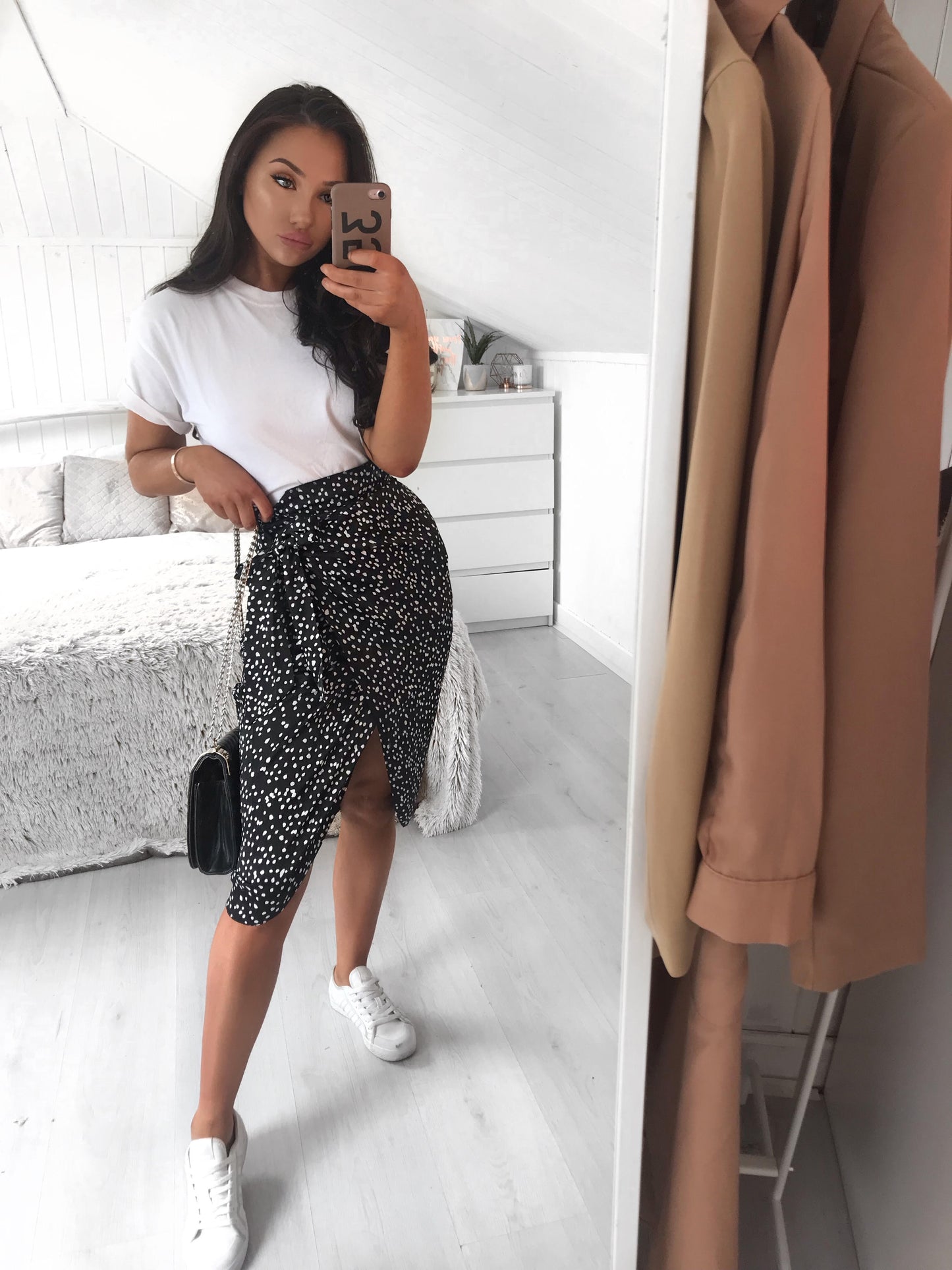 BLACK POLKA DOT WRAP SKIRT