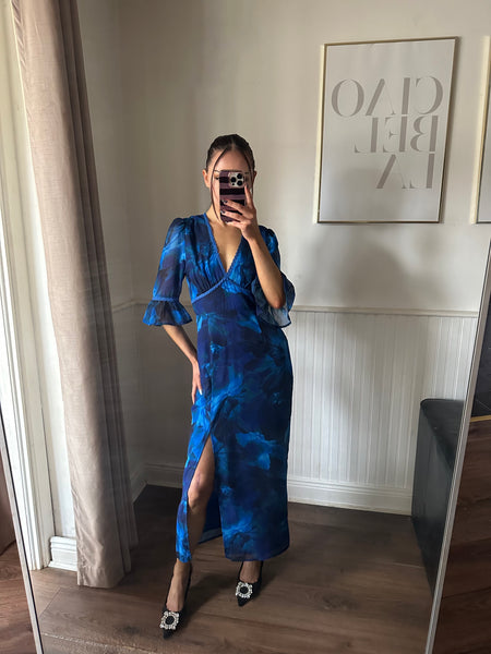 blue floral dress zara 'ZARA' PRINT – Starla Boutique Sky Blue Ruffles Wedding Zara Shirt Midi Dress pcat-422 Size:42 x 34