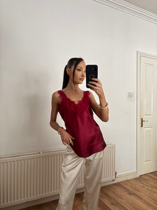 BURGUNDY SATIN LACE CAMI
