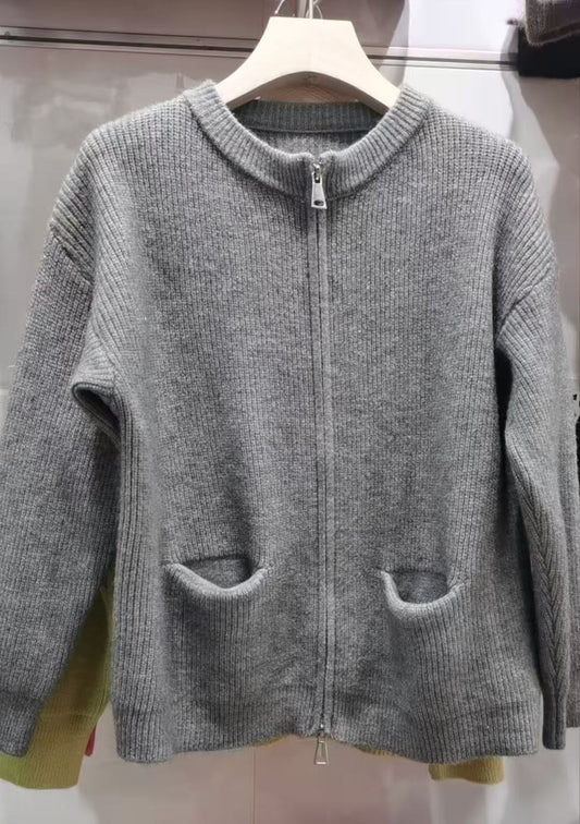 DOUBLE ZIP CARDIGAN GREY -PRE ORDER END OF SEPTEMBER