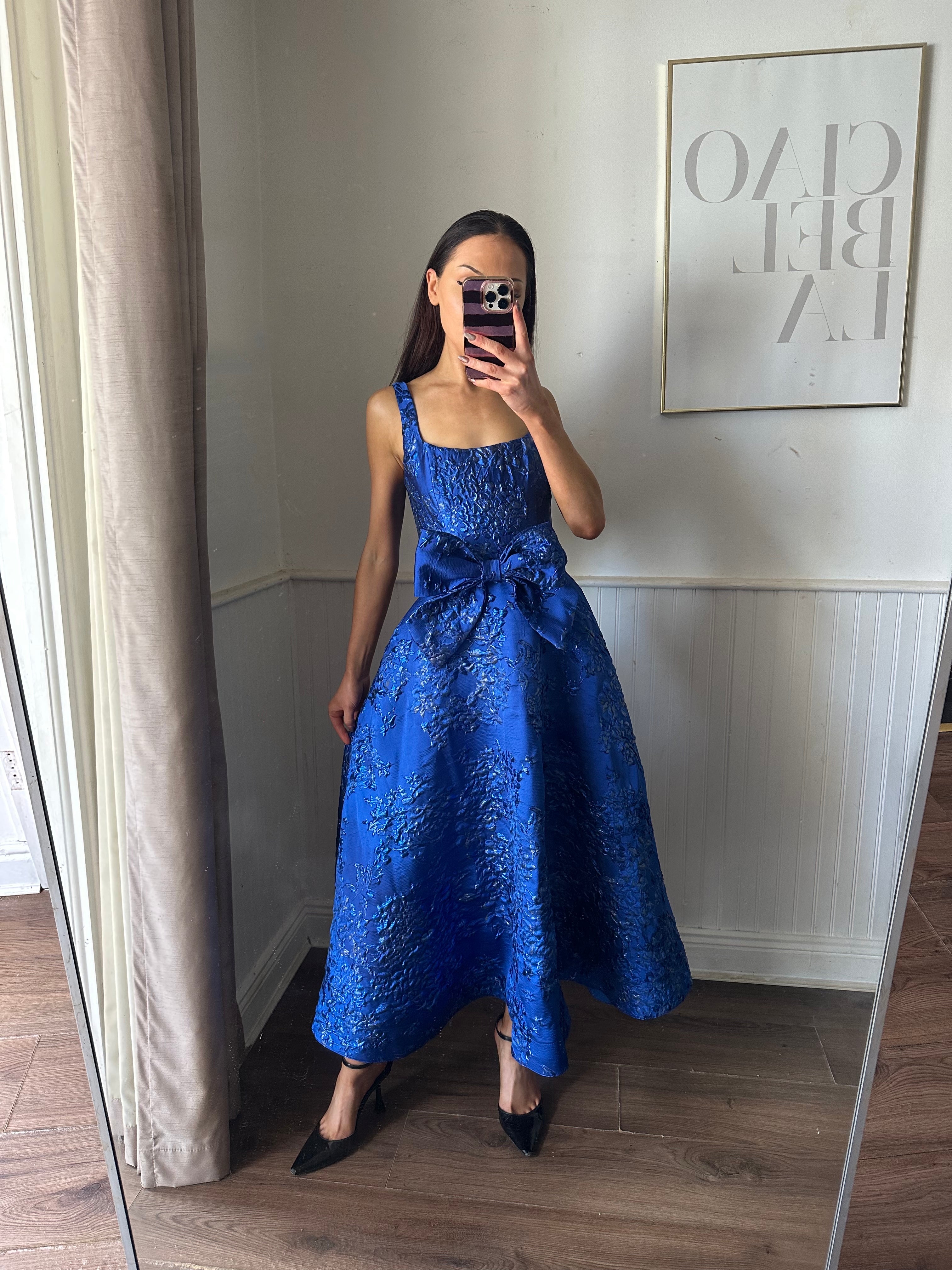 ARIA ROYAL BLUE JACQUARD DRESS – Starla Boutique