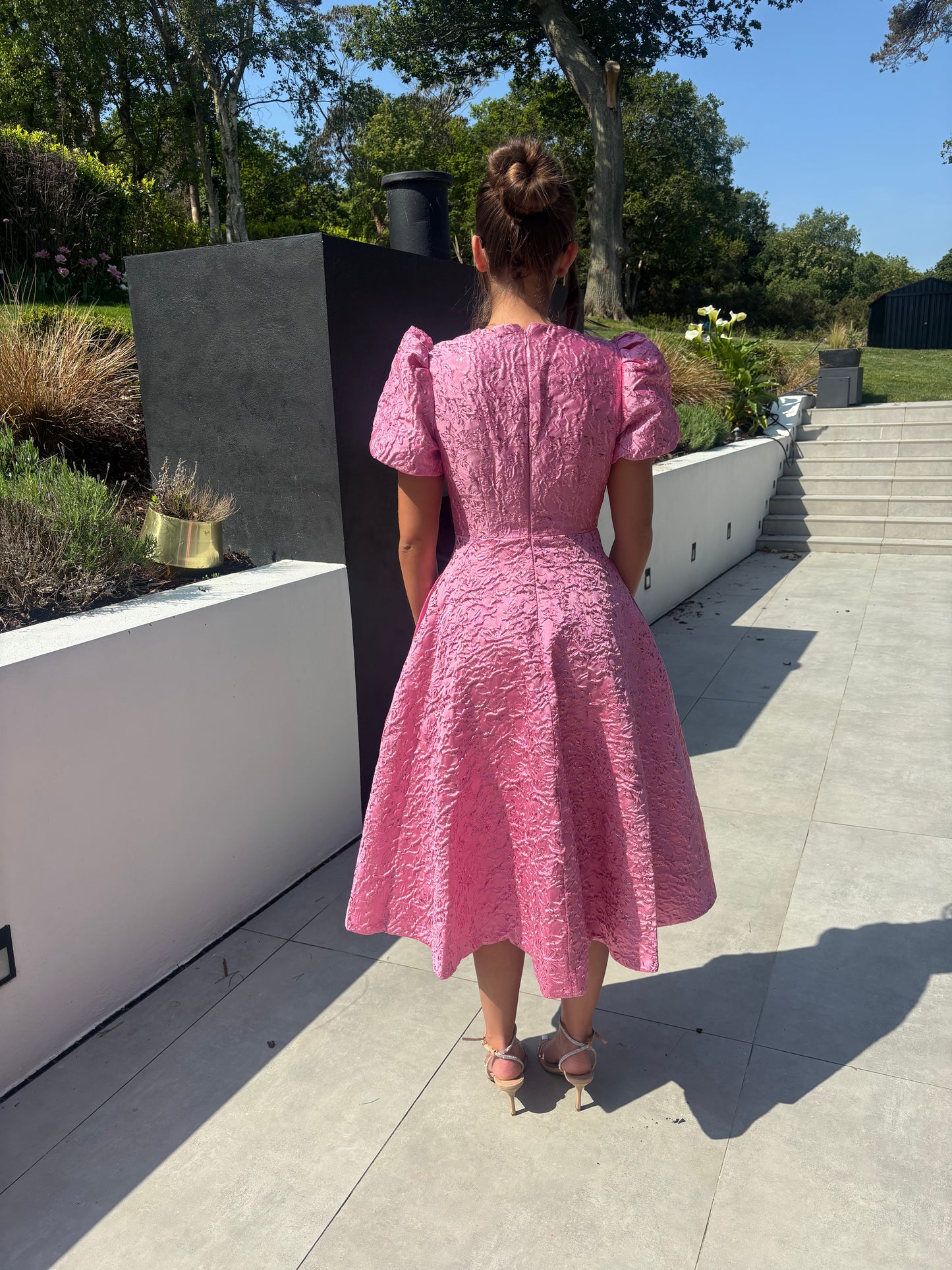 EMMY PINK JACQUARD BOW DRESS