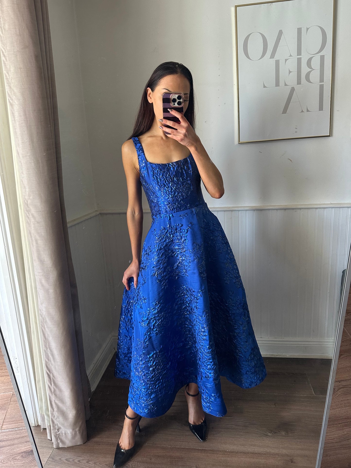 ARIA ROYAL BLUE JACQUARD DRESS- PRE ORDER SIZES