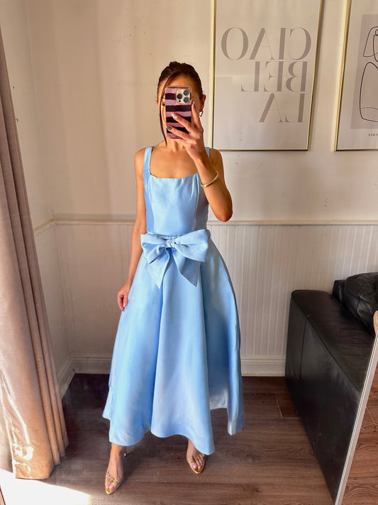 ARIA BLUE SATIN TWILL  DRESS- PRE ORDER FOR DELIVERY W/C JUNE 12th
