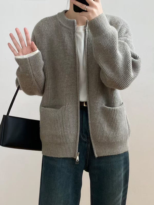 DOUBLE ZIP CARDIGAN GREY -PRE ORDER END OF SEPTEMBER
