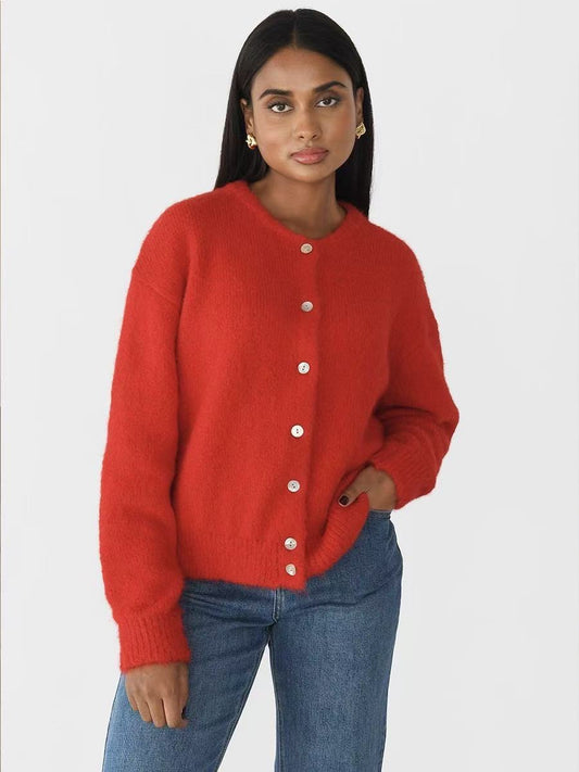 RED OVERSIZED BUTTON UP CARDIGAN-PRE ORDER