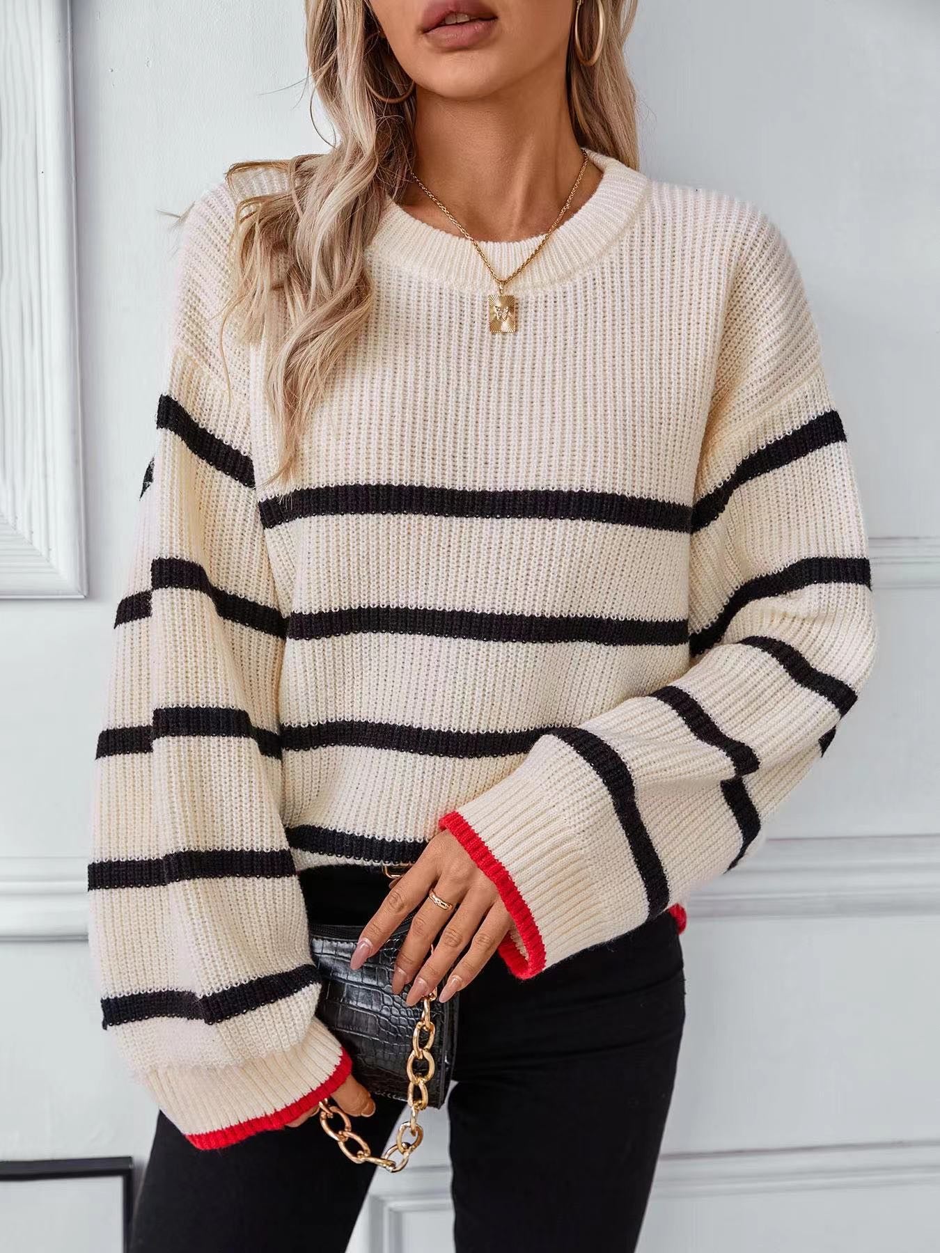 KNIT STRIPY JUMPER CREAM