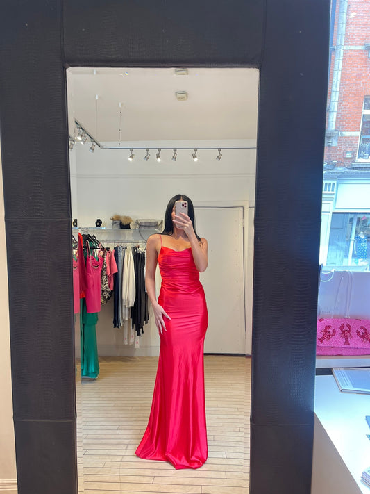 RED DIAMONTE STRAP GOWN