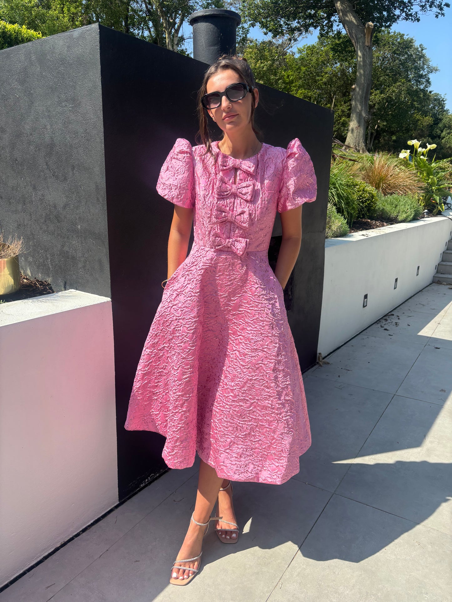 EMMY PINK JACQUARD BOW DRESS