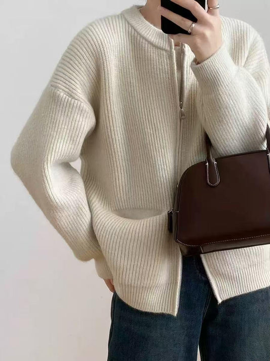 DOUBLE ZIP CARDIGAN CREAM