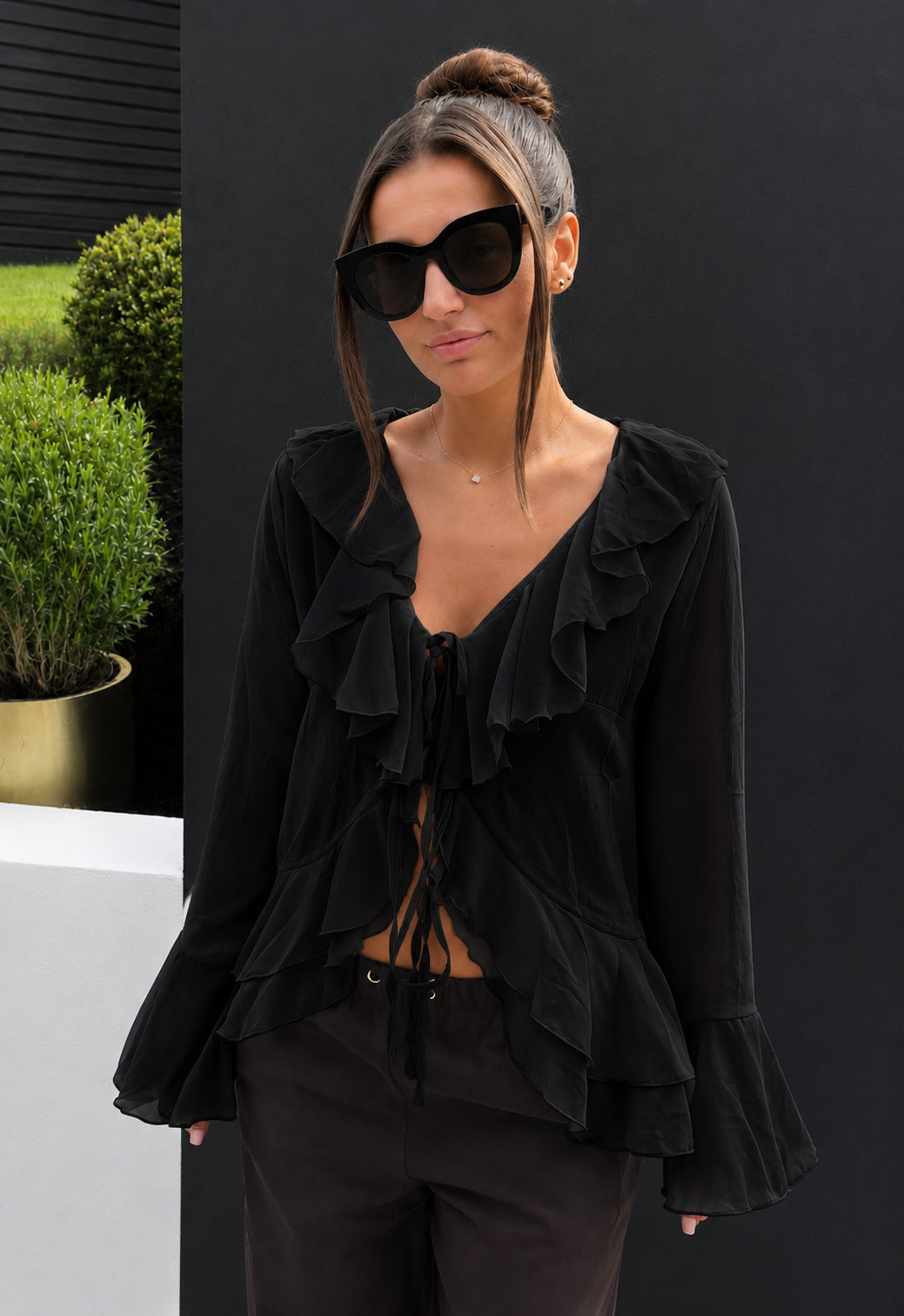 BLACK FRILL SHIRT