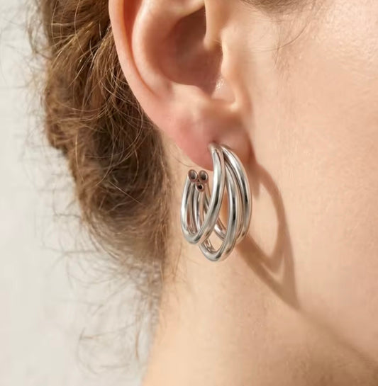 SILVER TRIPLE MEDIUM HOOP