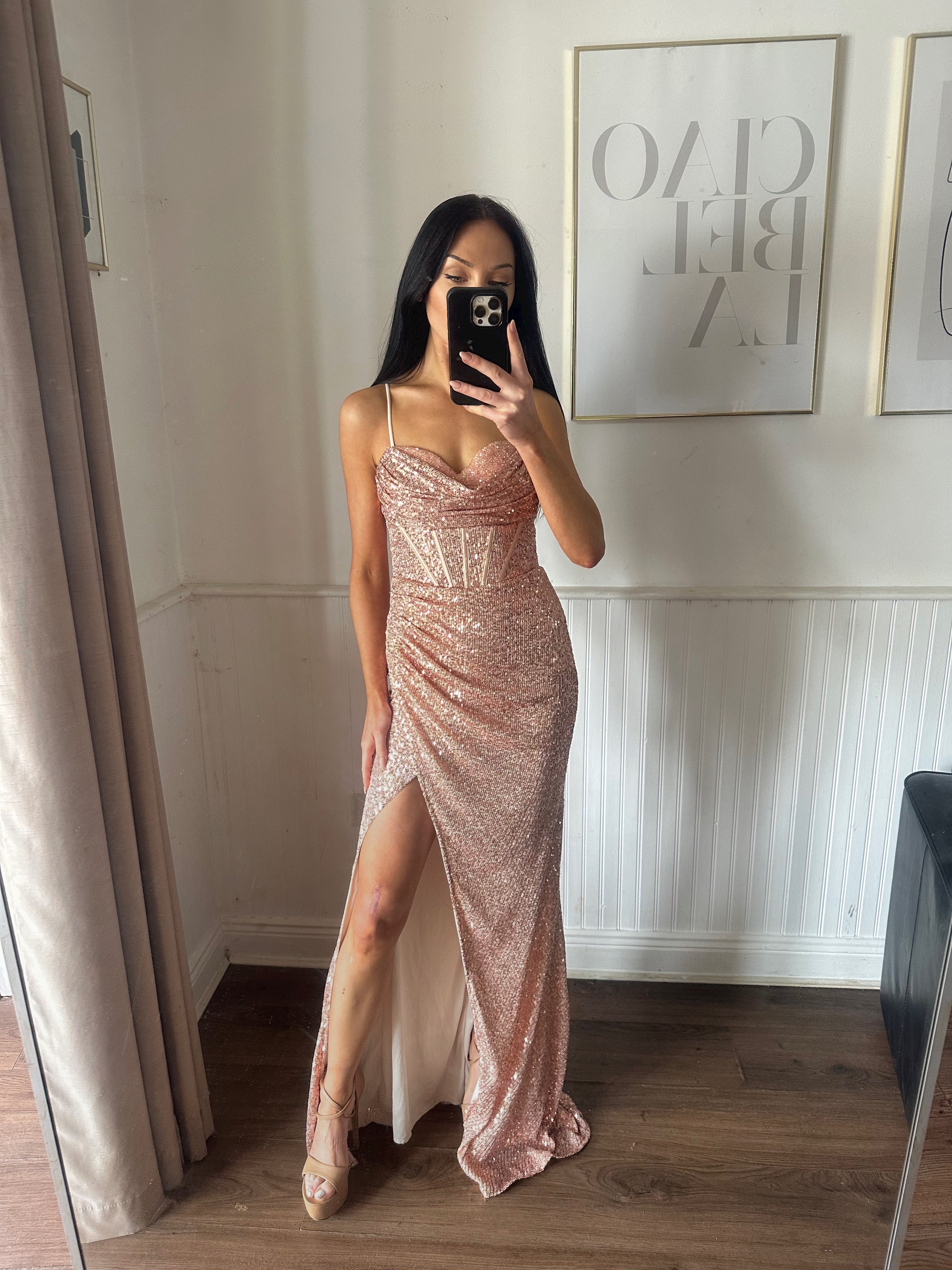 Rose shops gold debs dress