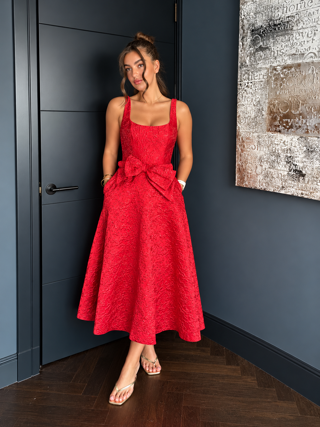 ARIA DRESS RED JACQUARD