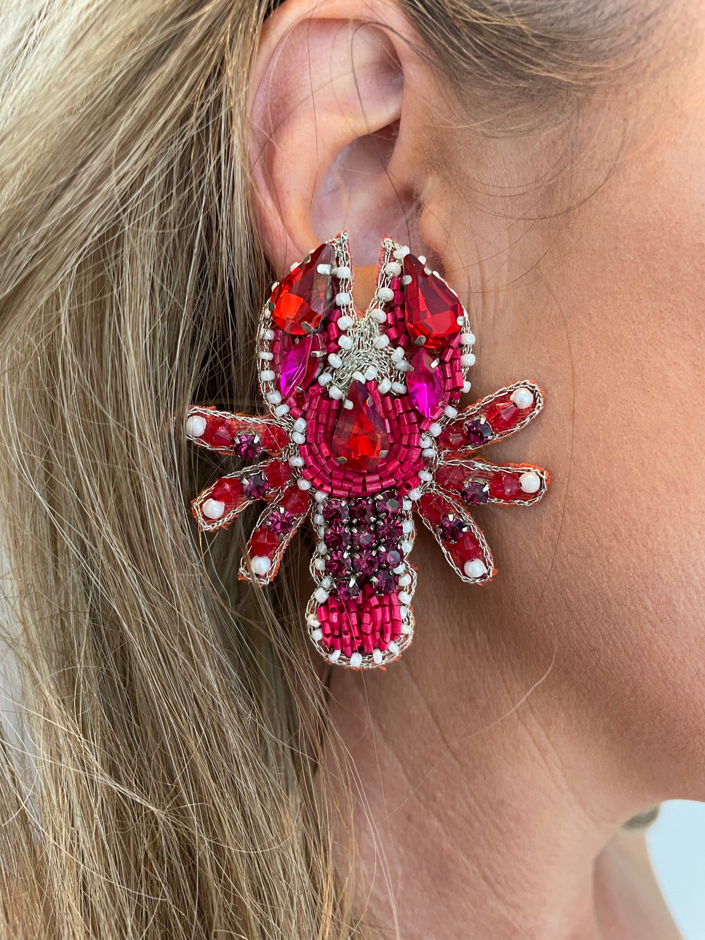 LOBSTER EARRING PINK AND RED