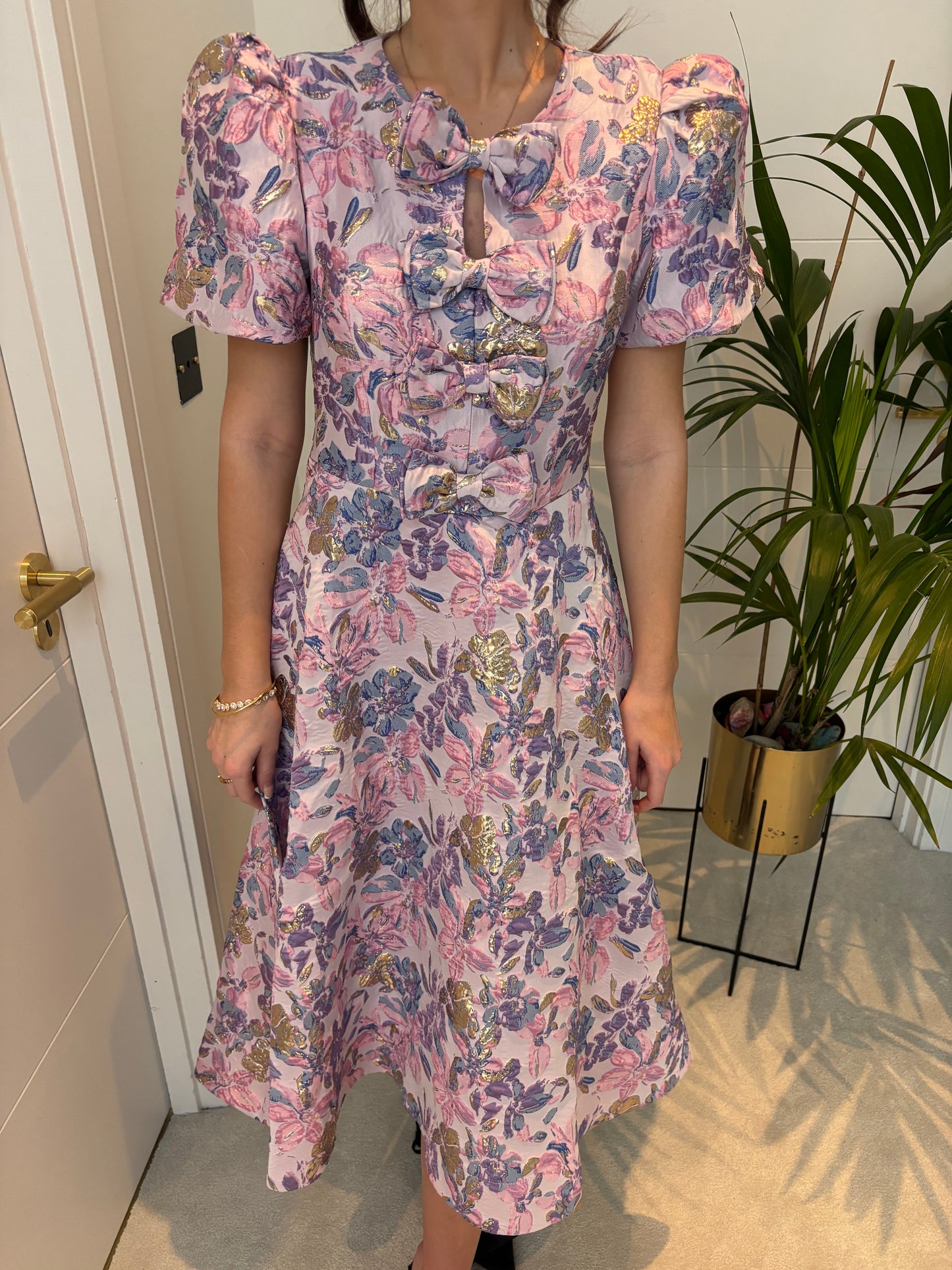 EMMY  SPRING FLORAL JACQUARD BOW DRESS