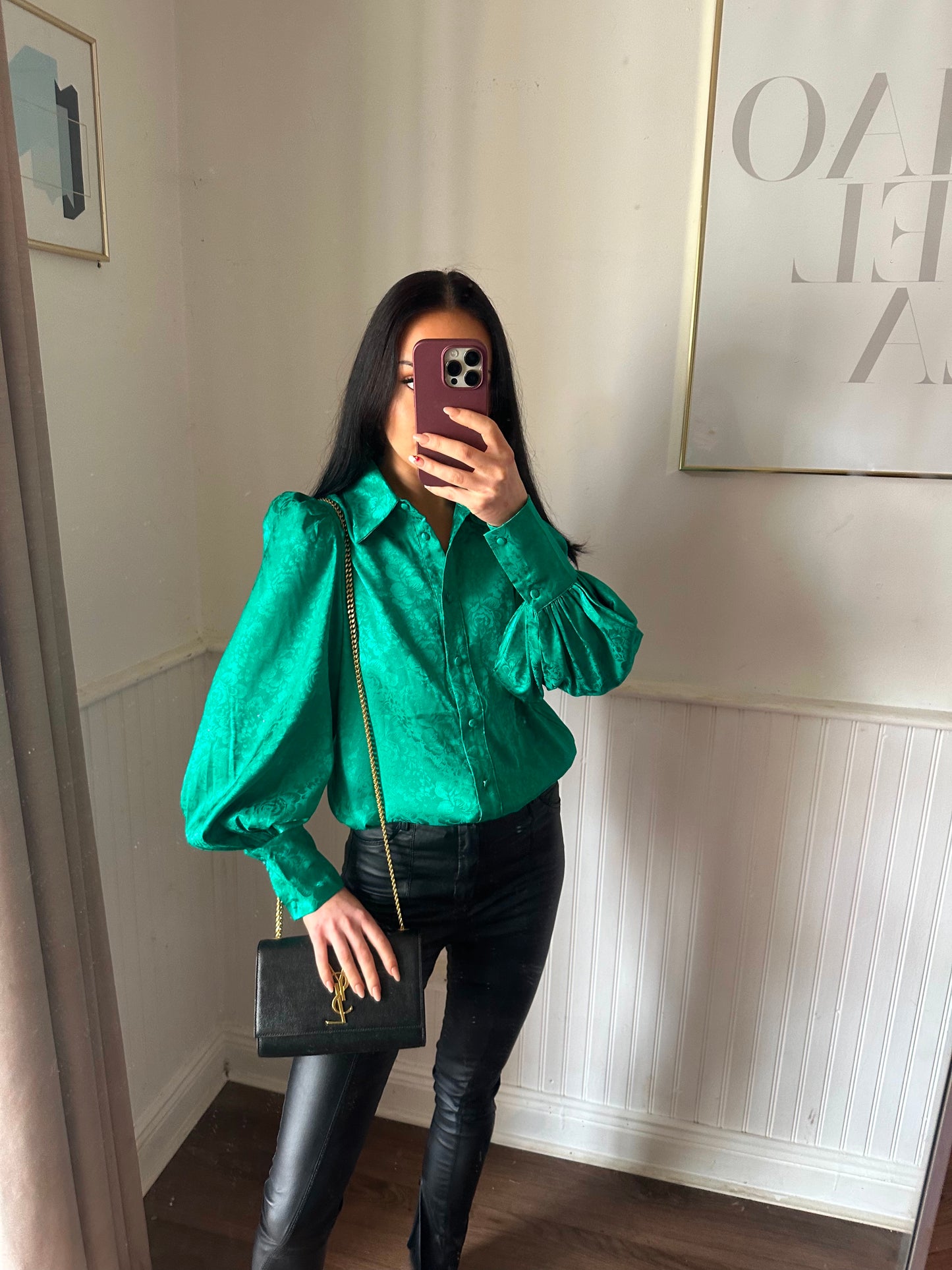 HARLOW SHIRT GREEN SATIN