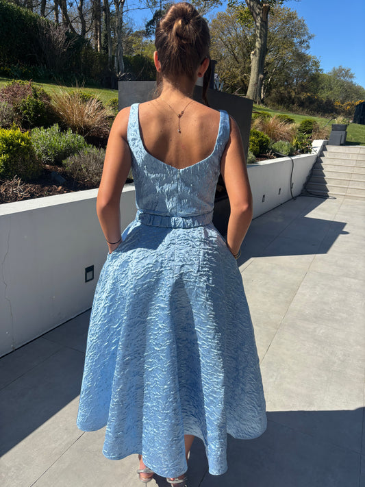 ARIA DRESS LIGHT BLUE JACQUARD