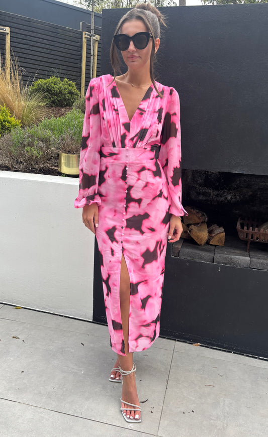 MIMI DRESS PINK AND BROWN FLORAL