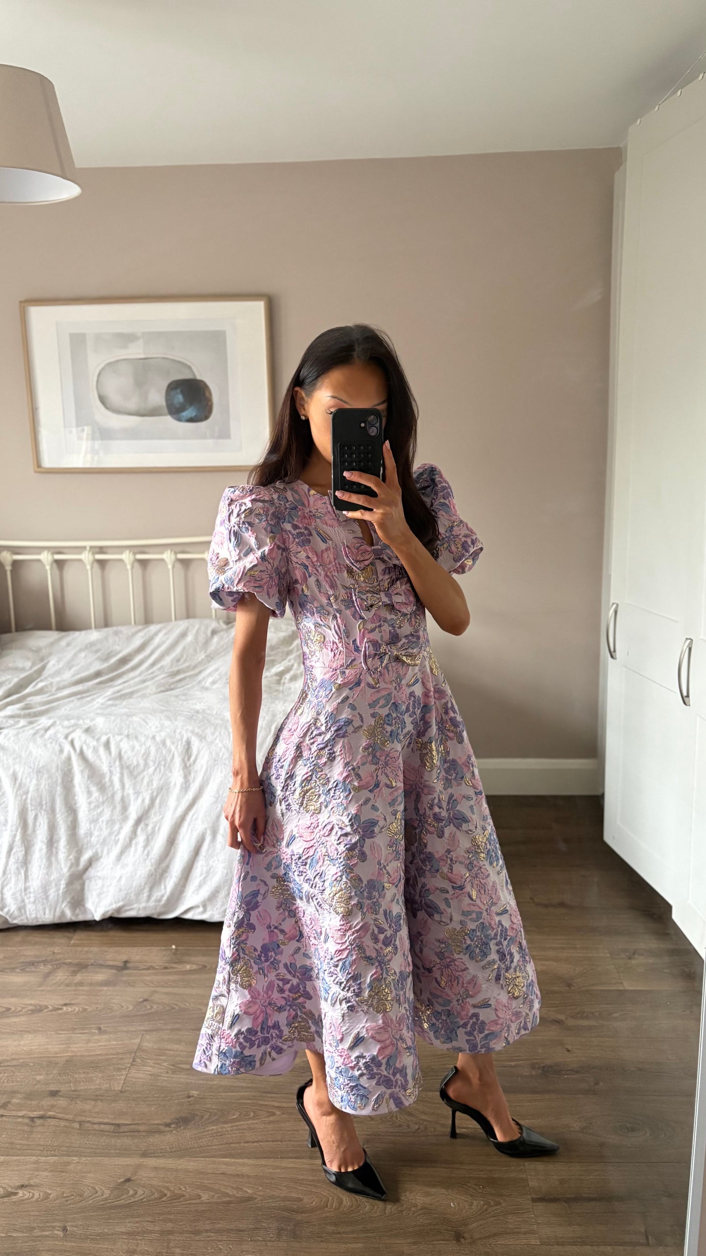 EMMY  SPRING FLORAL JACQUARD BOW DRESS
