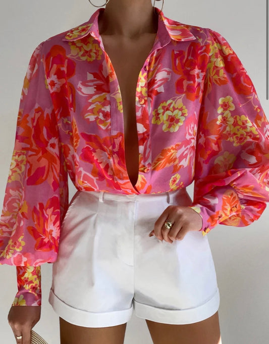 HARLOW SHIRT PINK FLORAL- PRE ORDER MID MARCH DELIVERY