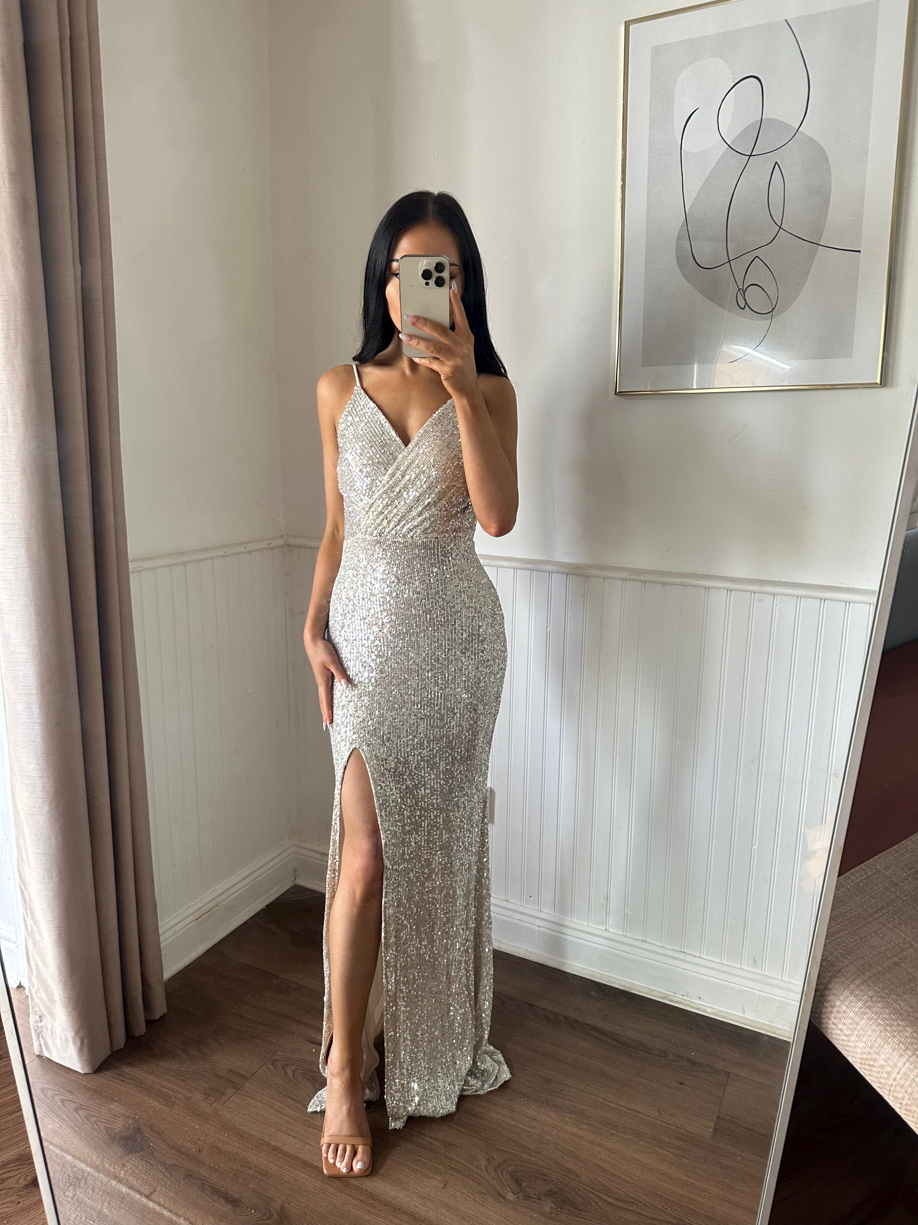 Sparklely Formal Long Silver Sequin Gown Maxi Dresses – sunifty
