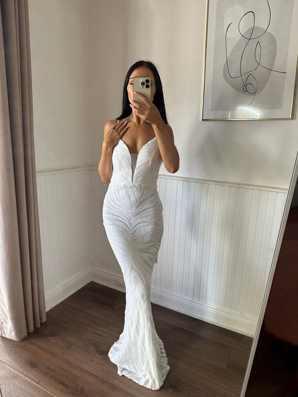 WHITE SEQUIN GOWN DEBS DRESSES DUBLIN TY DRESSES DUBLIN Starla