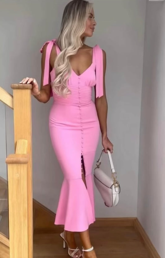 PINK BANDAGE WITH BOW SHOULDERS-PRE ORDER FOR DELIVERY W/C 13TH MAY