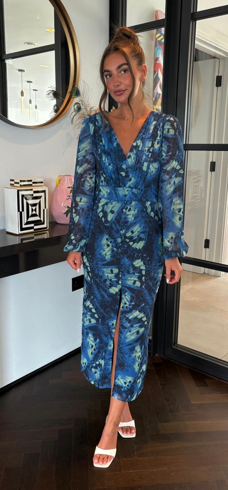 MIMI DRESS BLUE BUTTERFLY PRINT