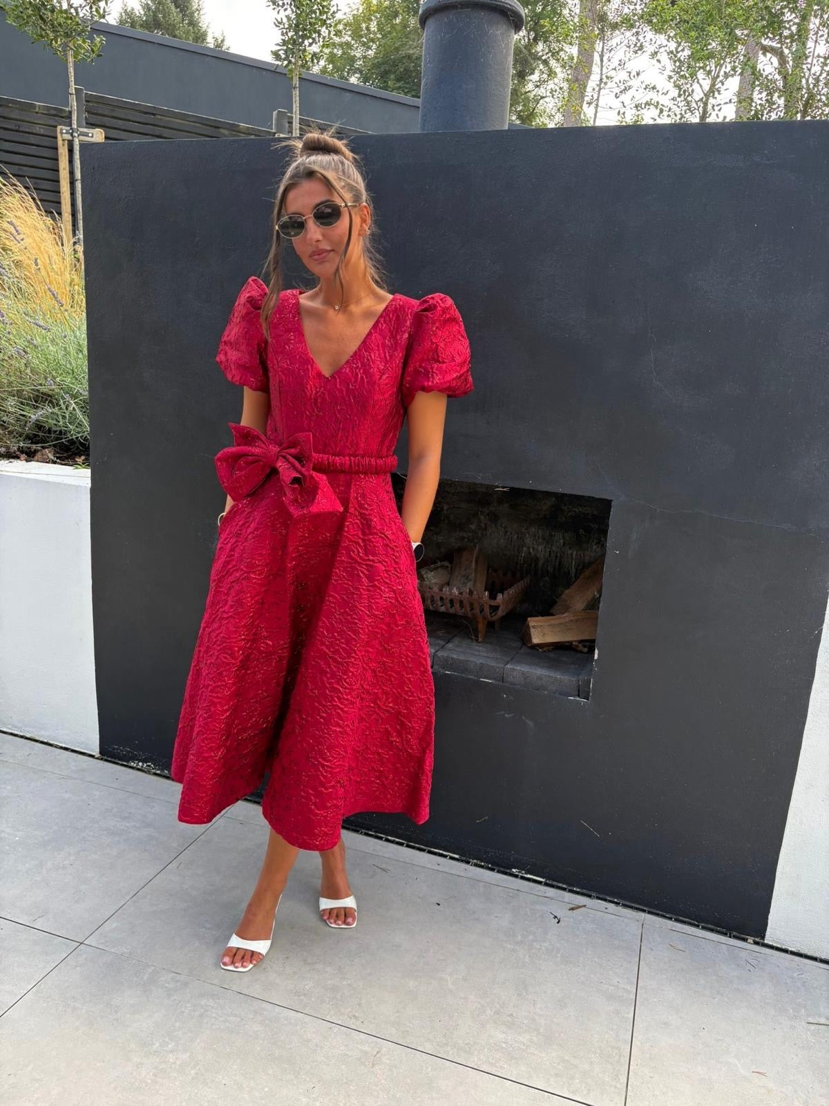 CARRIE DRESS BURGANDY JACQUARD