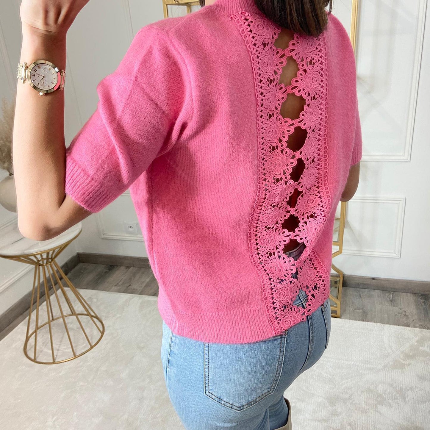 PINK CROCHET REVERSIBLE JUMPER