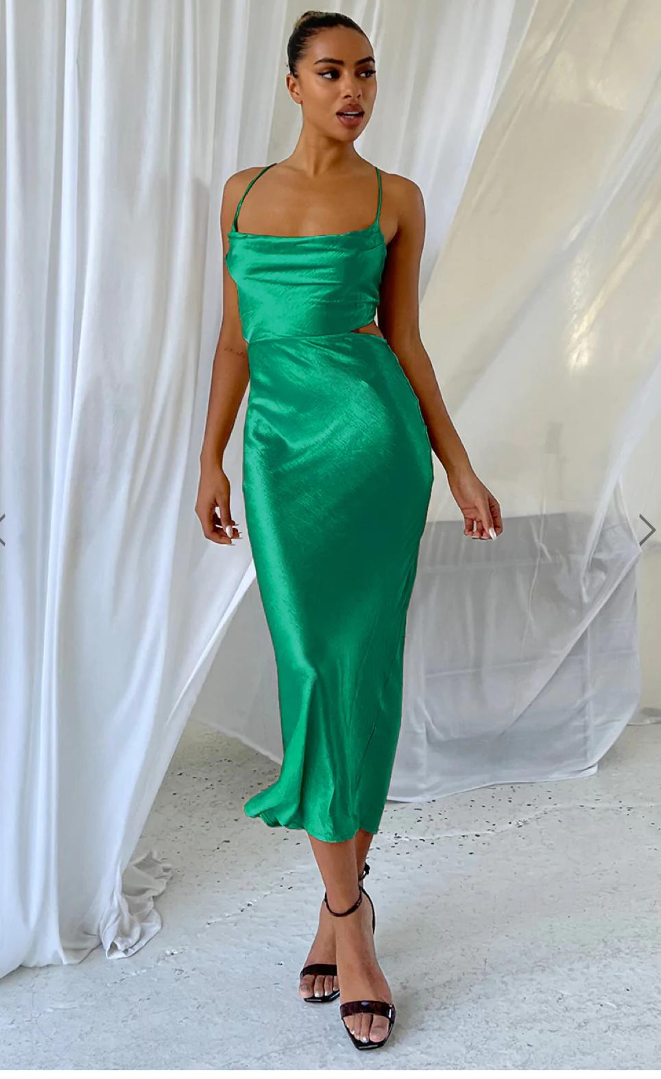 Satin slip dress store green